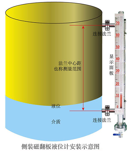 防腐磁性浮子液位計(jì)側(cè)裝式安裝示意圖